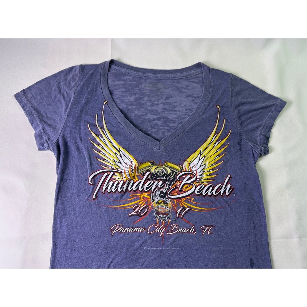 Thunder Beach Panama City Beach FL 2017 Graphic V Neck T Shirt Womens XL USA